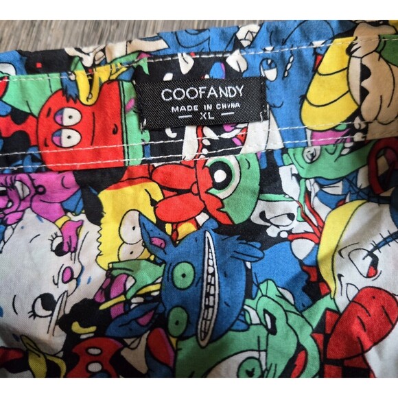 COOFANDY Cartoon Print Button Down Short Sleeve Shirt, XL - Picture 2 of 4
